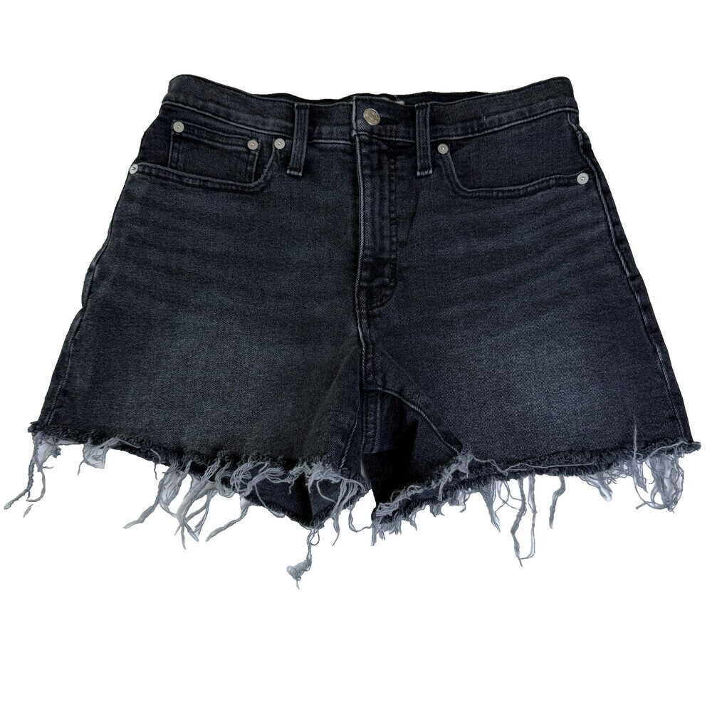 Madewell High-Rise Cutoff Shorts Black Distressed Denim 27 (30" Waist) Raw Hem